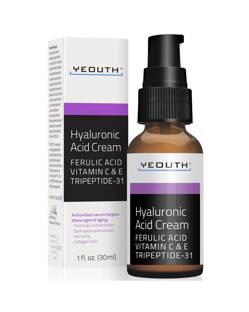 Hyaluronic Acid Cream with Ferulic Acid, Vitamin C & E, Tripeptide 31 - Yeouth