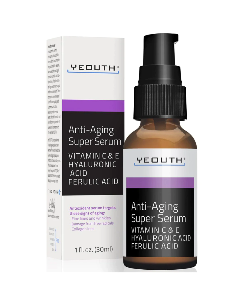 Anti-Aging Super Serum, Ferulic Acid, Hyaluronic Acid, Vitamin C & E - Yeouth