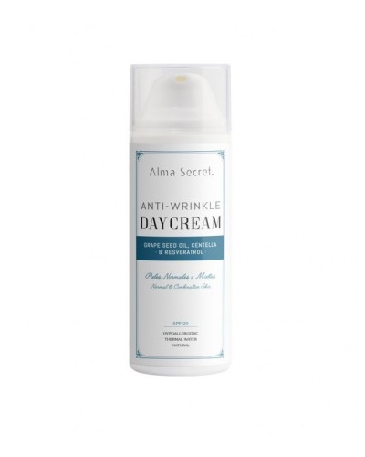 HIDRATANTE DÍA ANTIARRUGAS PEPITA DE UVA, CENTELLA & RESVERATROL, SPF20 - Alma Secret