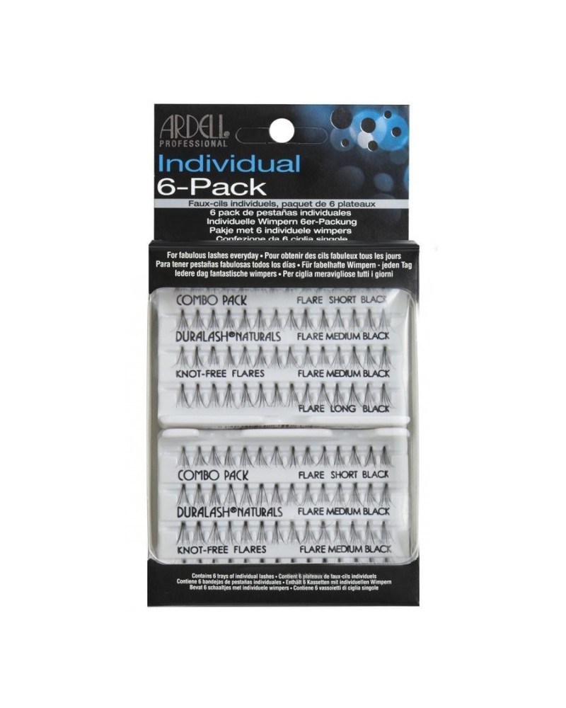 6-Pack Individual Black Combo - Pestañas en grupo sin nudo - Ardell